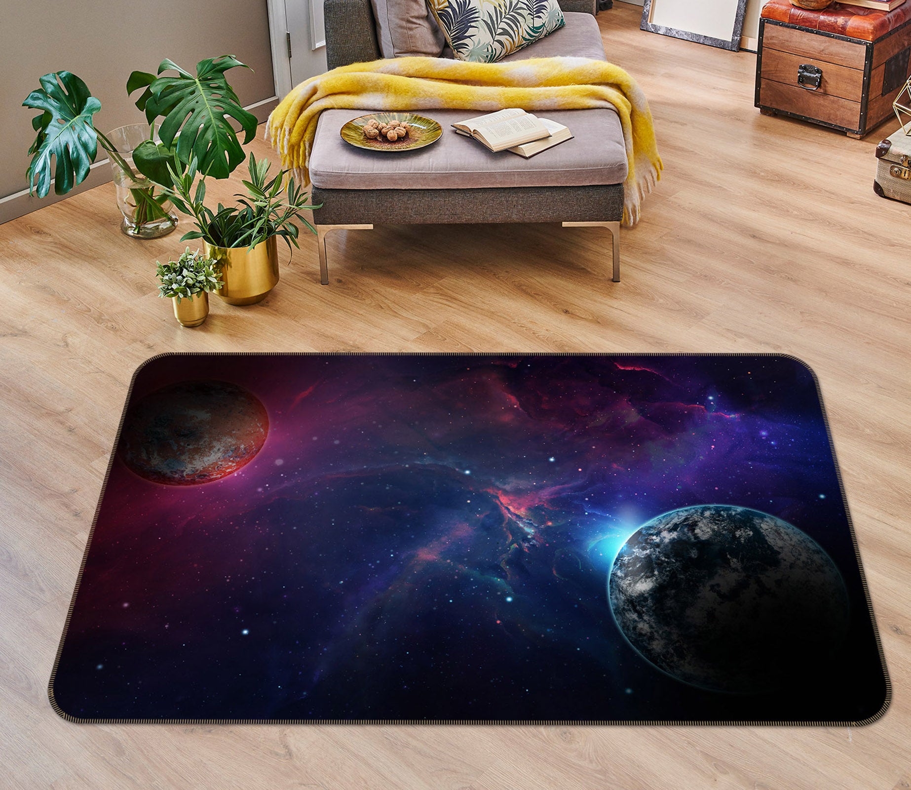 3D Starry Sky Planet 36195 Non Slip Rug Mat