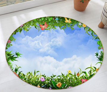 3D Sky Flower Grass 74080 Round Non Slip Rug Mat