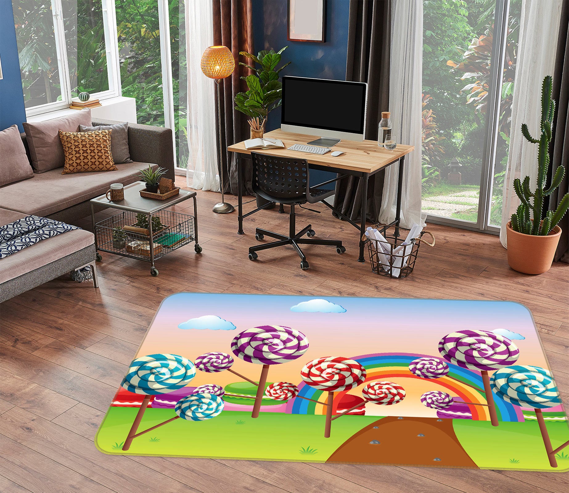 3D Colorful Fruit Tree Rainbow 77012 Non Slip Rug Mat