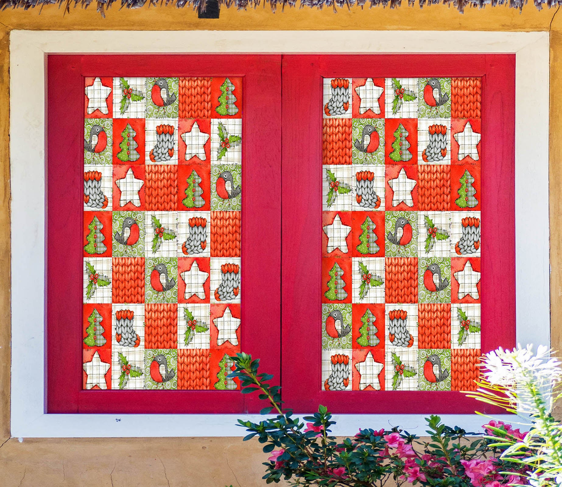 3D Square Pattern Socks Stars 42190 Christmas Window Film Print Sticker Cling Stained Glass Xmas