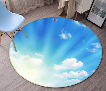 3D Blue Sky White Clouds 81143 Round Non Slip Rug Mat