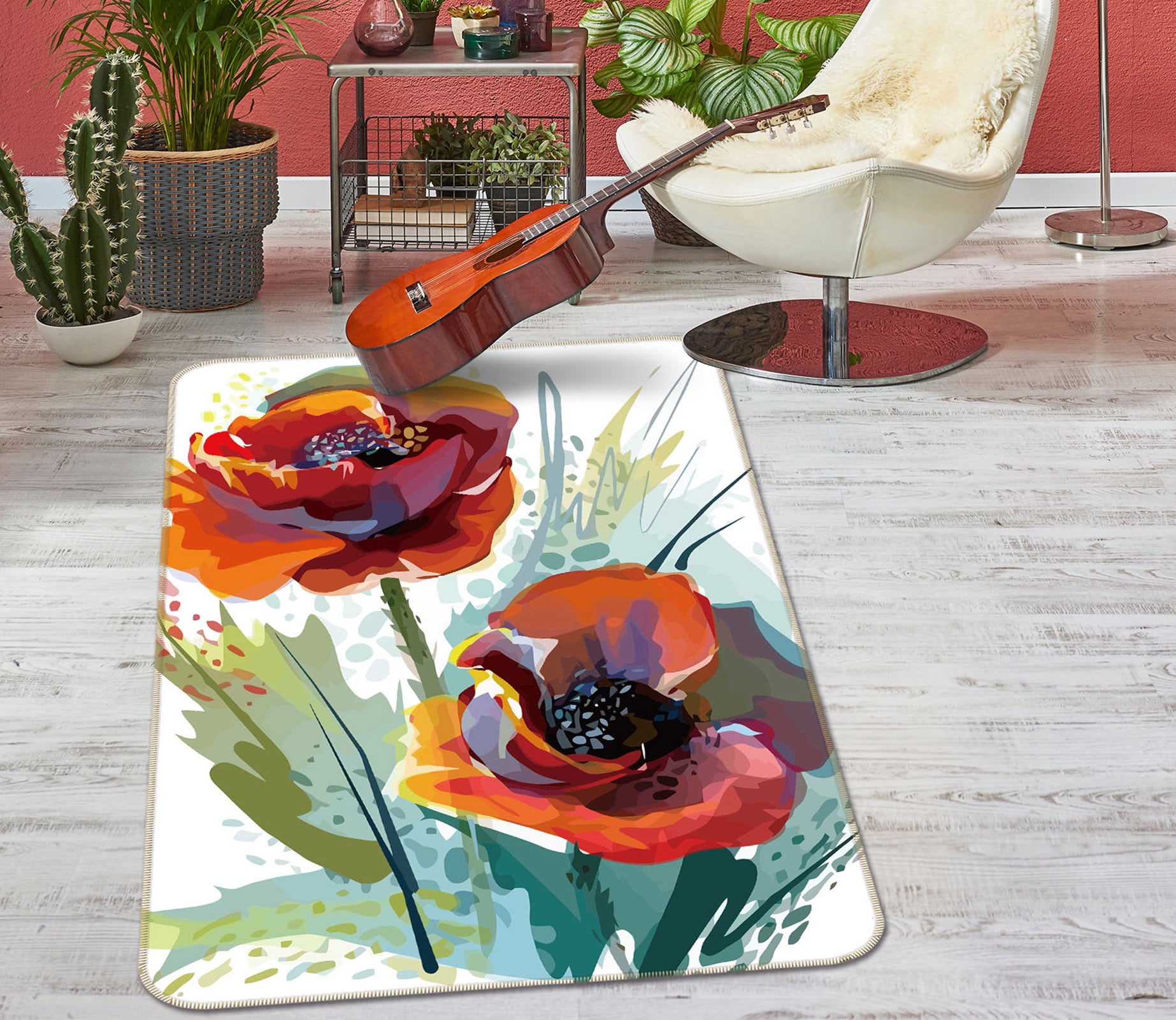 3D Flowers Pattern 33189 Non Slip Rug Mat
