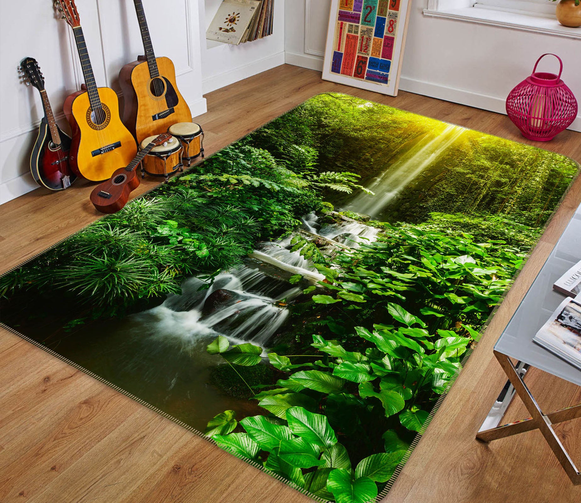 3D Jungle Waterfall 26124 Non Slip Rug Mat