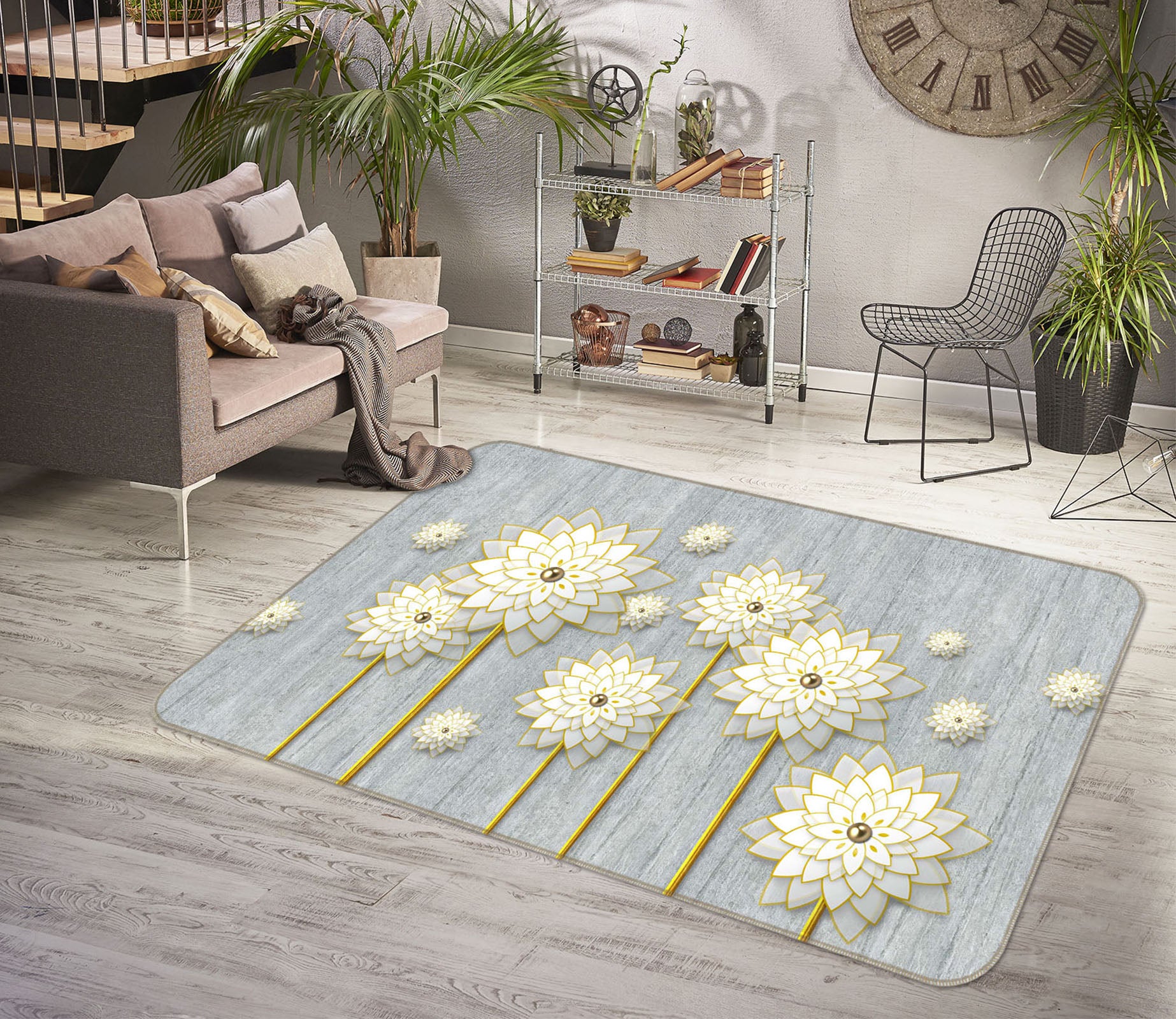 3D White Flower 65138 Non Slip Rug Mat