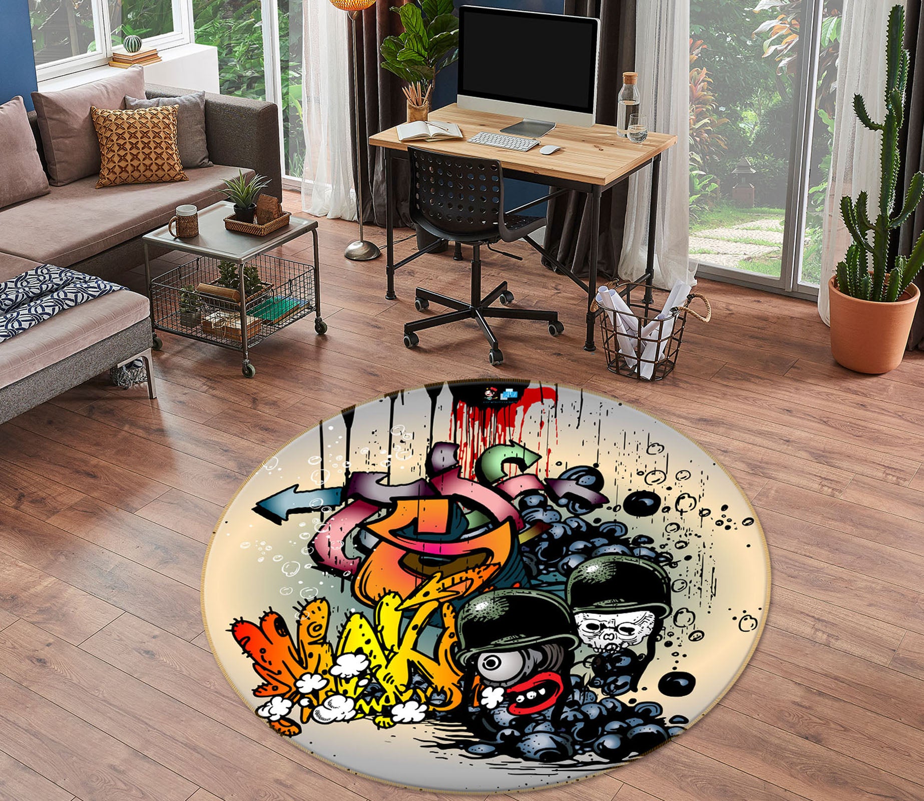 3D Graffiti 75001 Round Non Slip Rug Mat