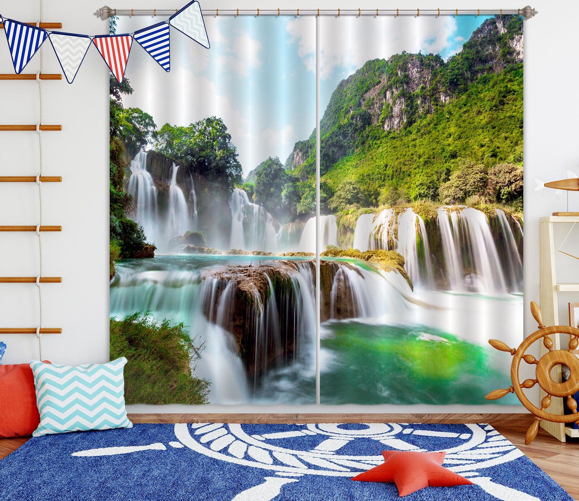 3D Mountain Waterfall 849 Curtains Drapes Wallpaper AJ Wallpaper 