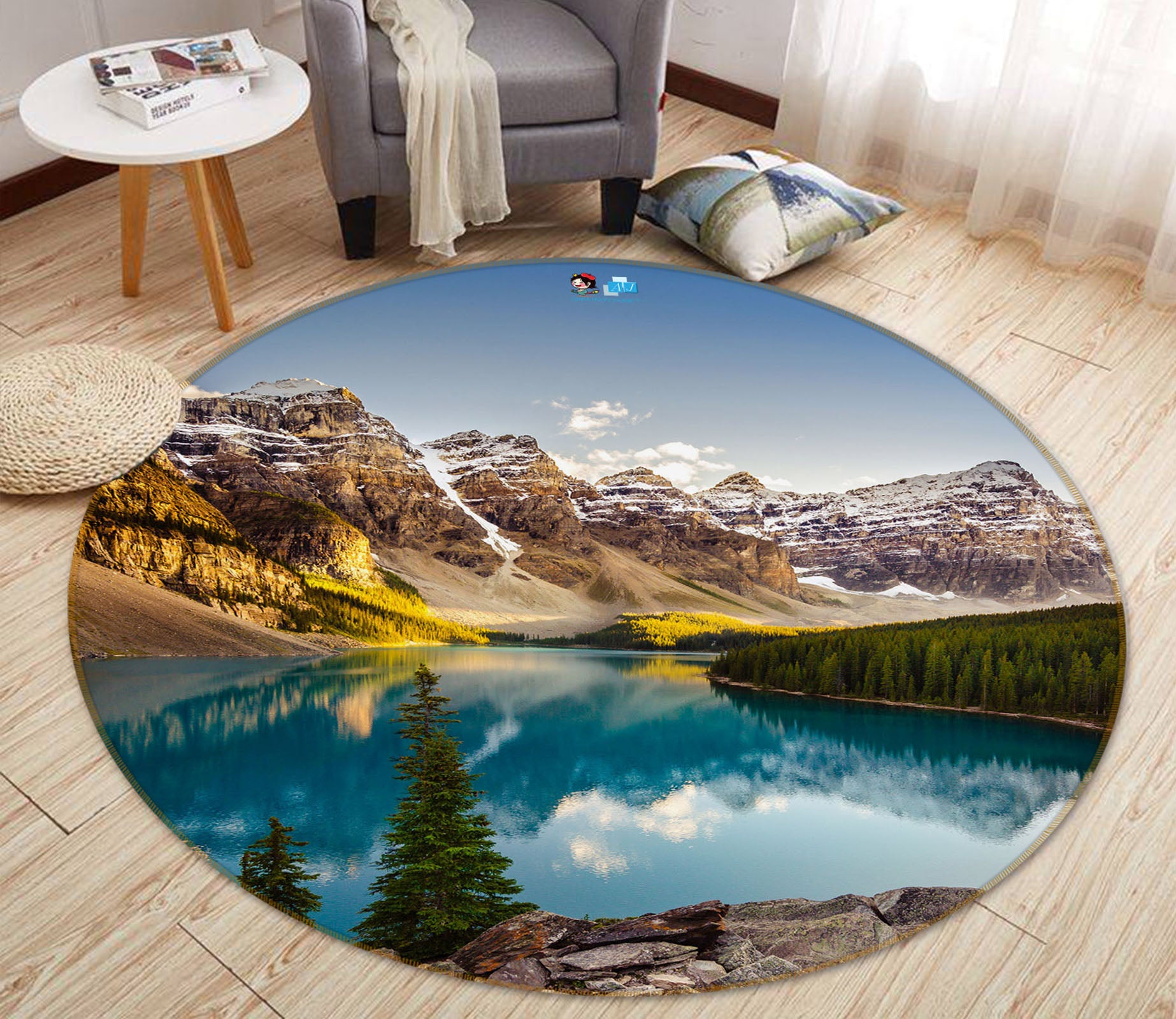 3D Mountains Rivers 69082 Round Non Slip Rug Mat