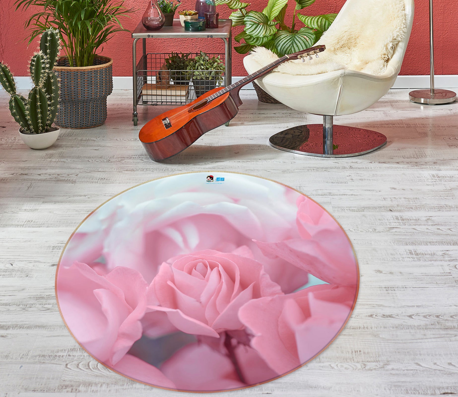 3D Beautiful Rose 7517 Assaf Frank Rug Round Non Slip Rug Mat