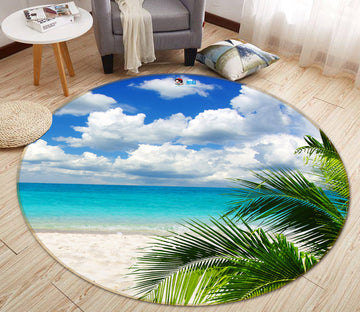 3D Beach Coconut Tree 74137 Round Non Slip Rug Mat