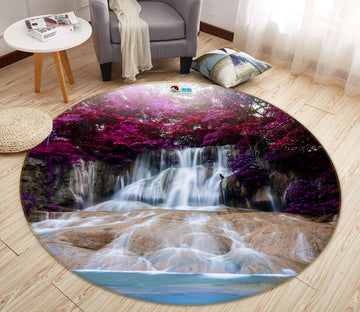 3D Flower Waterfall 69187 Round Non Slip Rug Mat