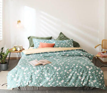 3D Green Small White Flowers 50030 Bed Pillowcases Quilt