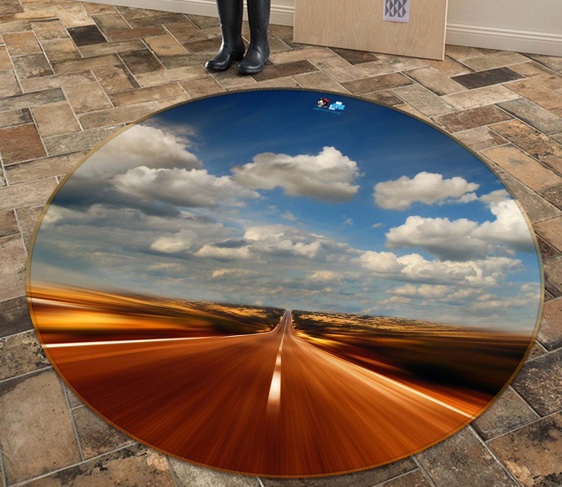 3D Highway Sky 72048 Round Non Slip Rug Mat