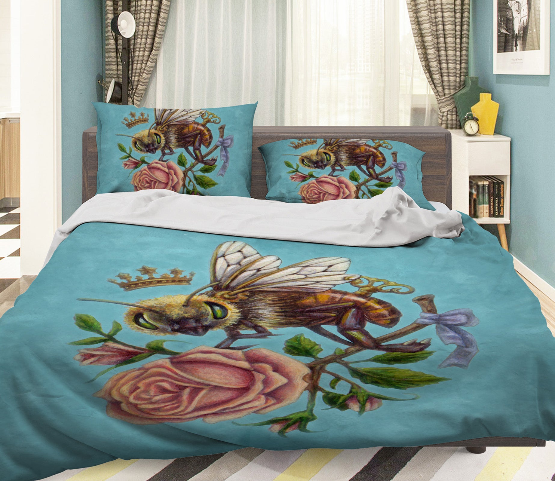 3D Pink Rose Bee 8851 Brigid Ashwood Bedding Bed Pillowcases Quilt Cover Duvet Cover