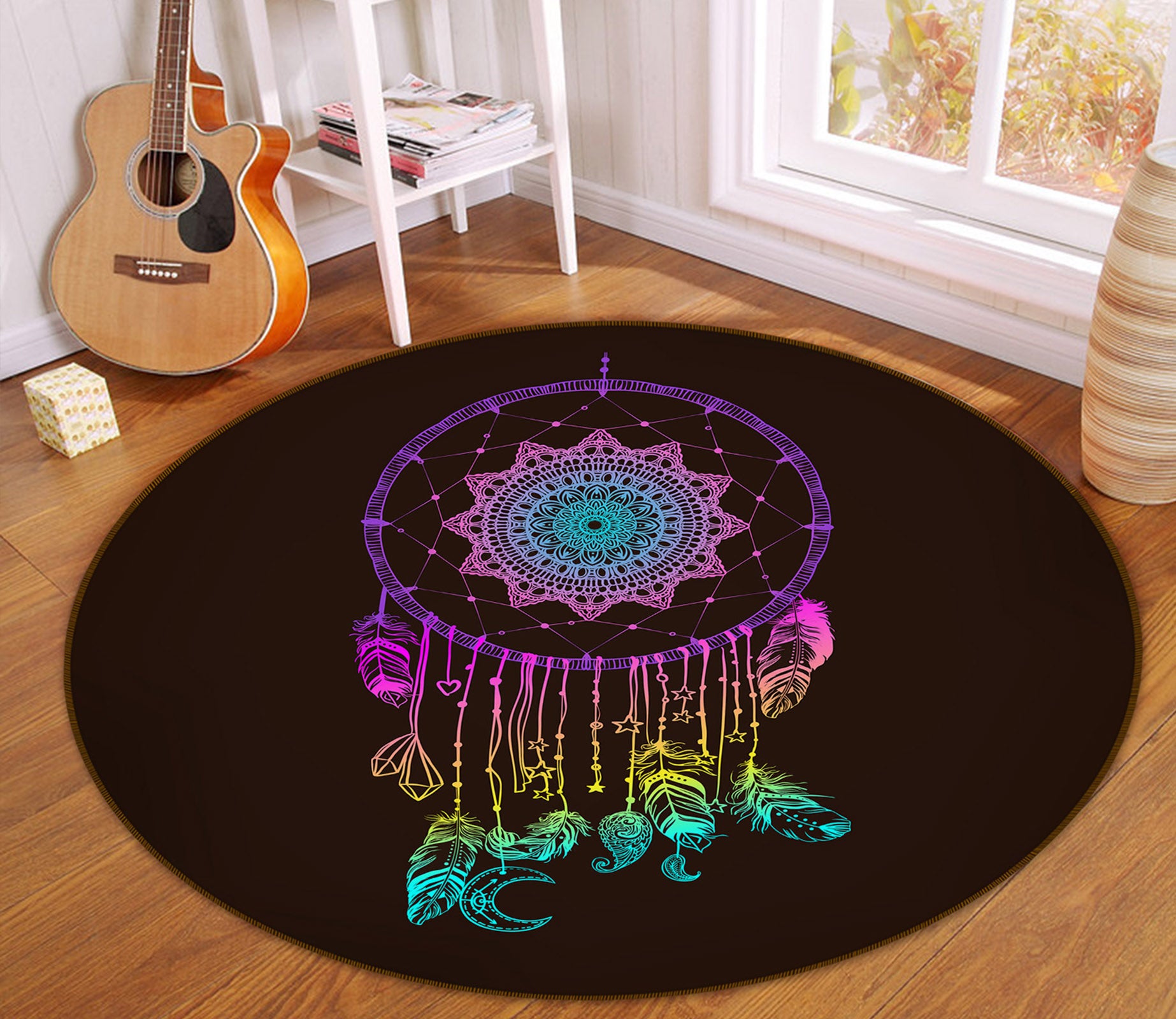 3D Color Dream Catcher 29048 Round Non Slip Rug Mat