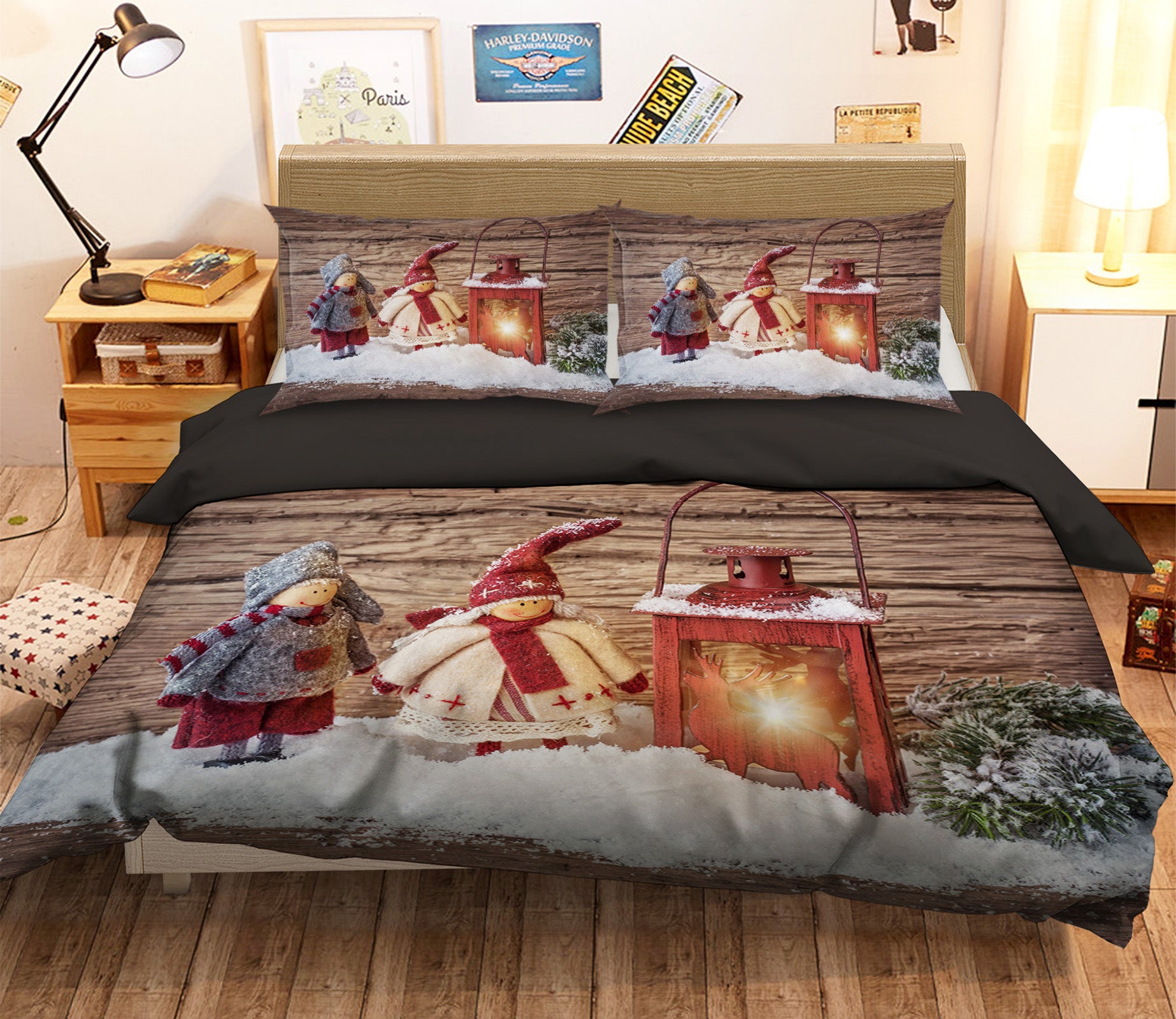 3D Snowman Lamp 45010 Christmas Quilt Duvet Cover Xmas Bed Pillowcases