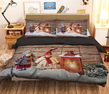 3D Snowman Lamp 45010 Christmas Quilt Duvet Cover Xmas Bed Pillowcases