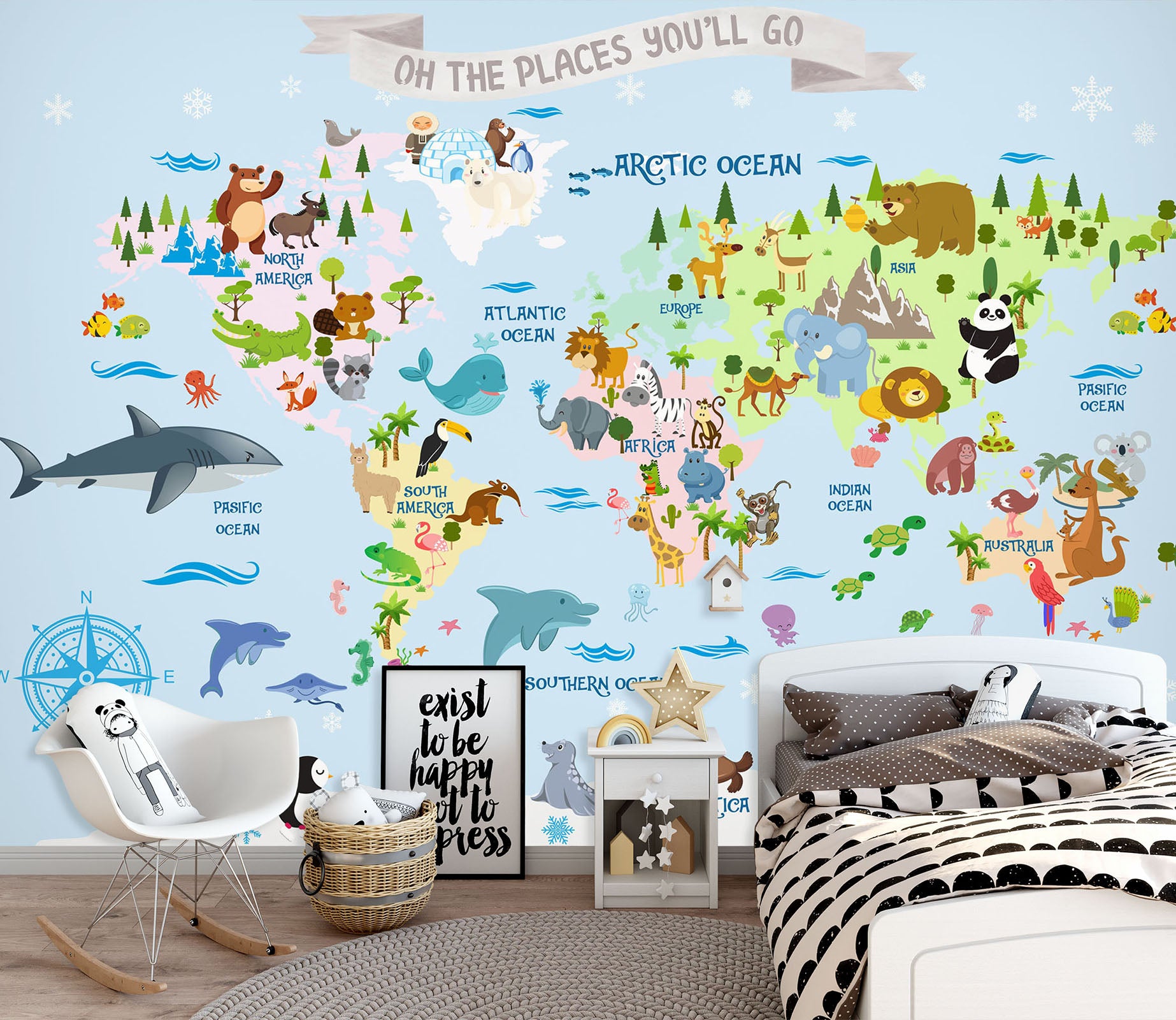 3D Animal Family 2152 World Map Wall Murals