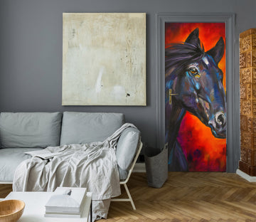 3D Black Horse 3092 Skromova Marina Door Mural