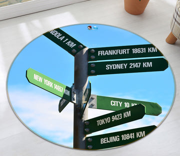 3D Road Sign 74164 Round Non Slip Rug Mat