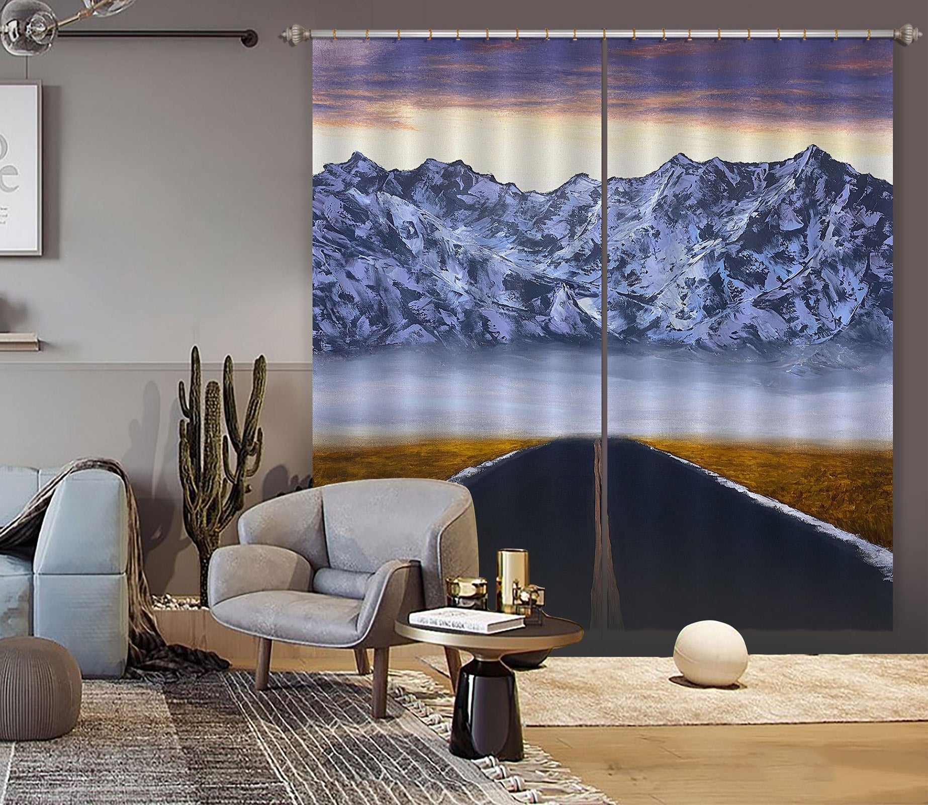 3D Snow Mountain Highway 9773 Marina Zotova Curtain Curtains Drapes