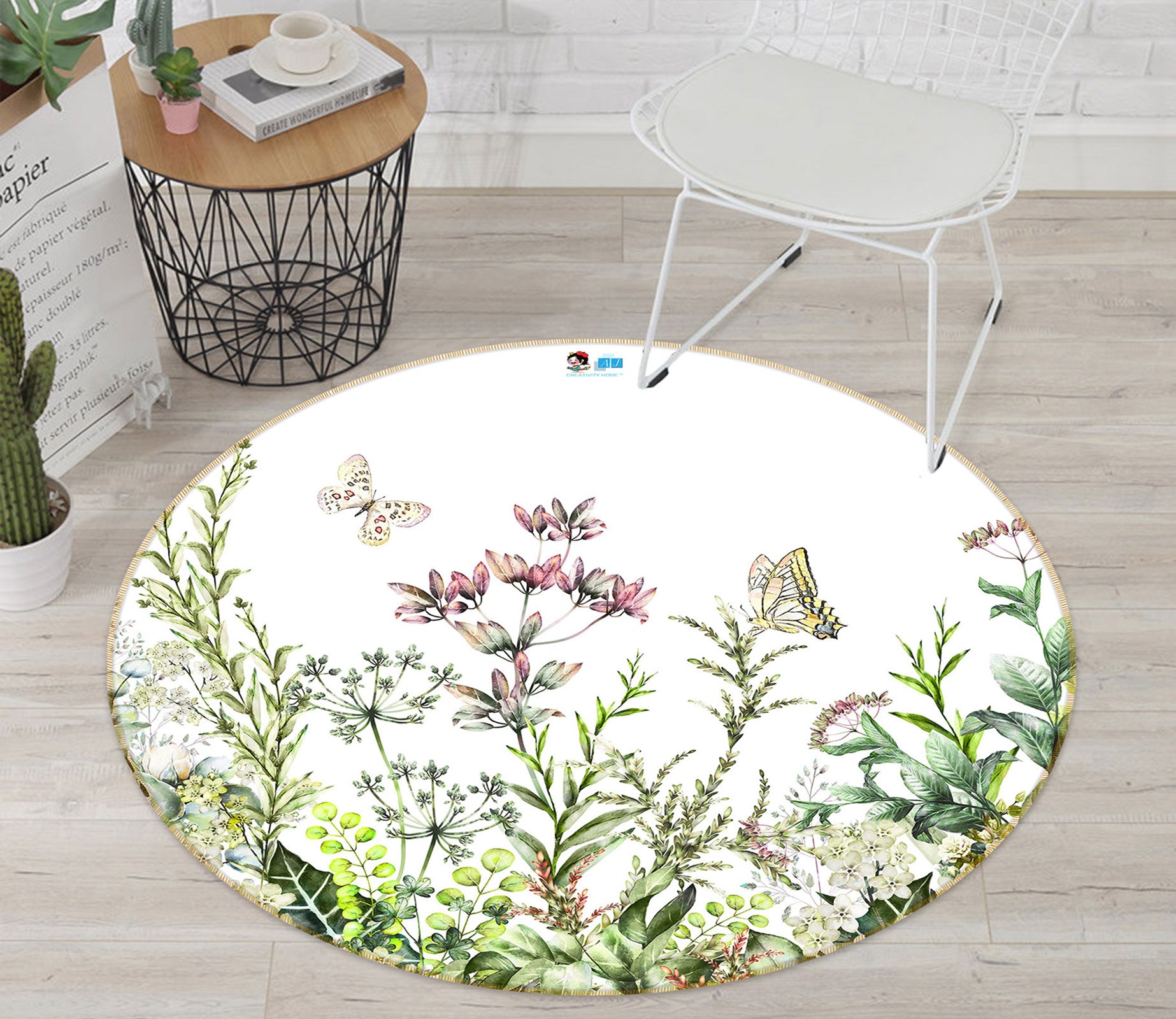 3D Hand Painted Flower Bush 80232 Round Non Slip Rug Mat