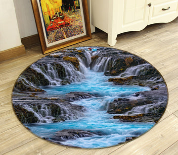 3D Waterfall Flowing Water Pattern 71132 Round Non Slip Rug Mat