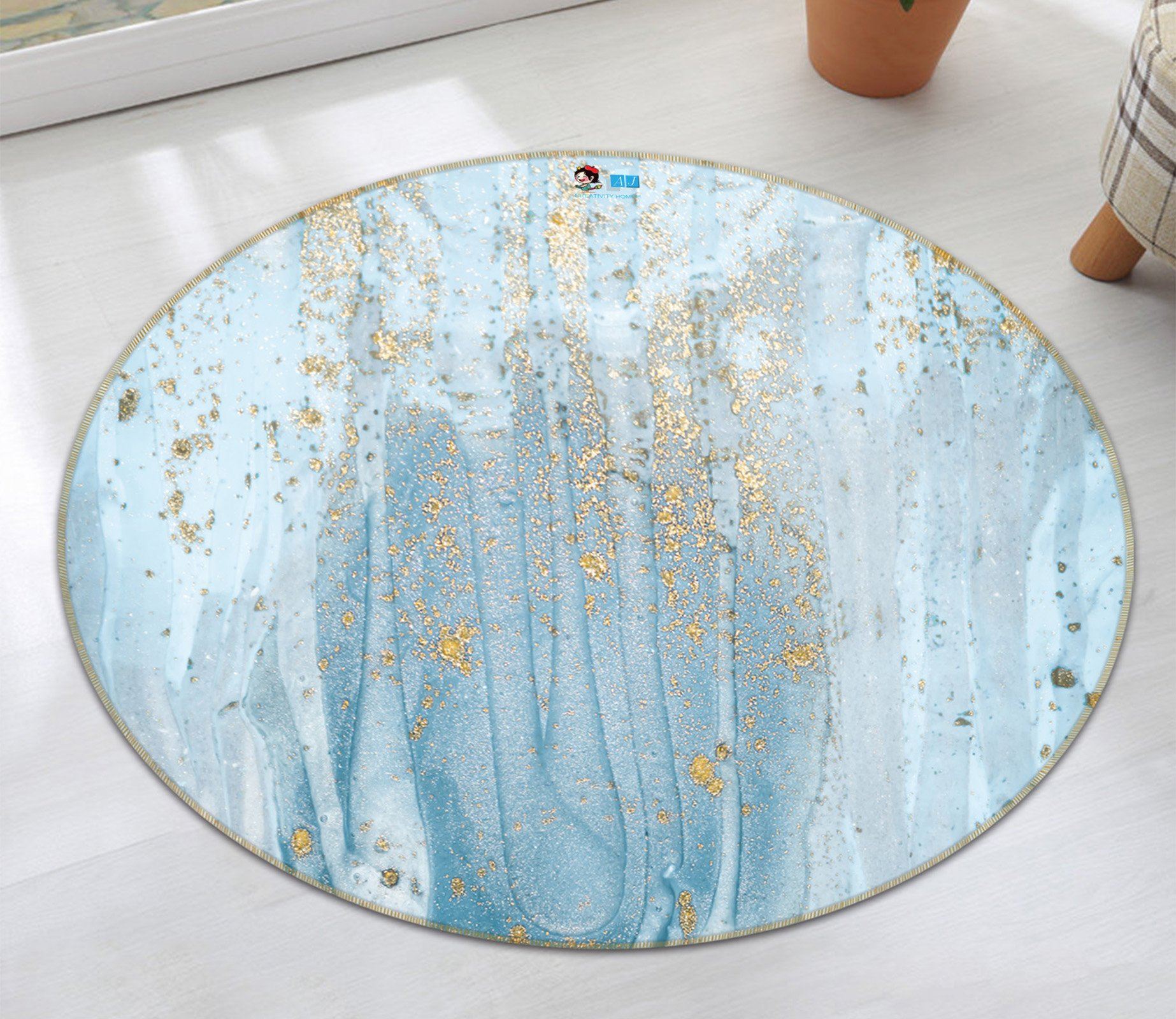 3D Apply Light Blue 146 Round Non Slip Rug Mat Mat AJ Creativity Home 