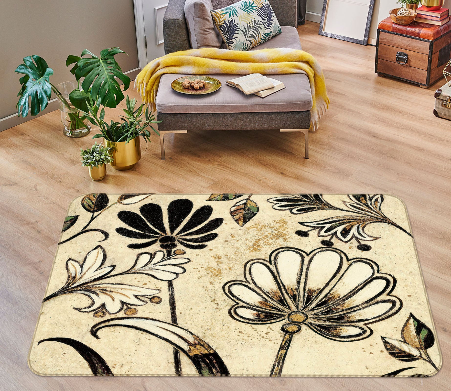 3D Flowers Pattern 32063 Non Slip Rug Mat
