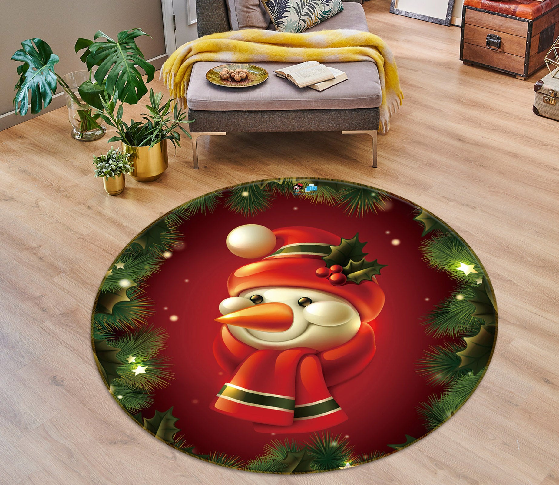 3D Snowman 54119 Christmas Round Non Slip Rug Mat Xmas