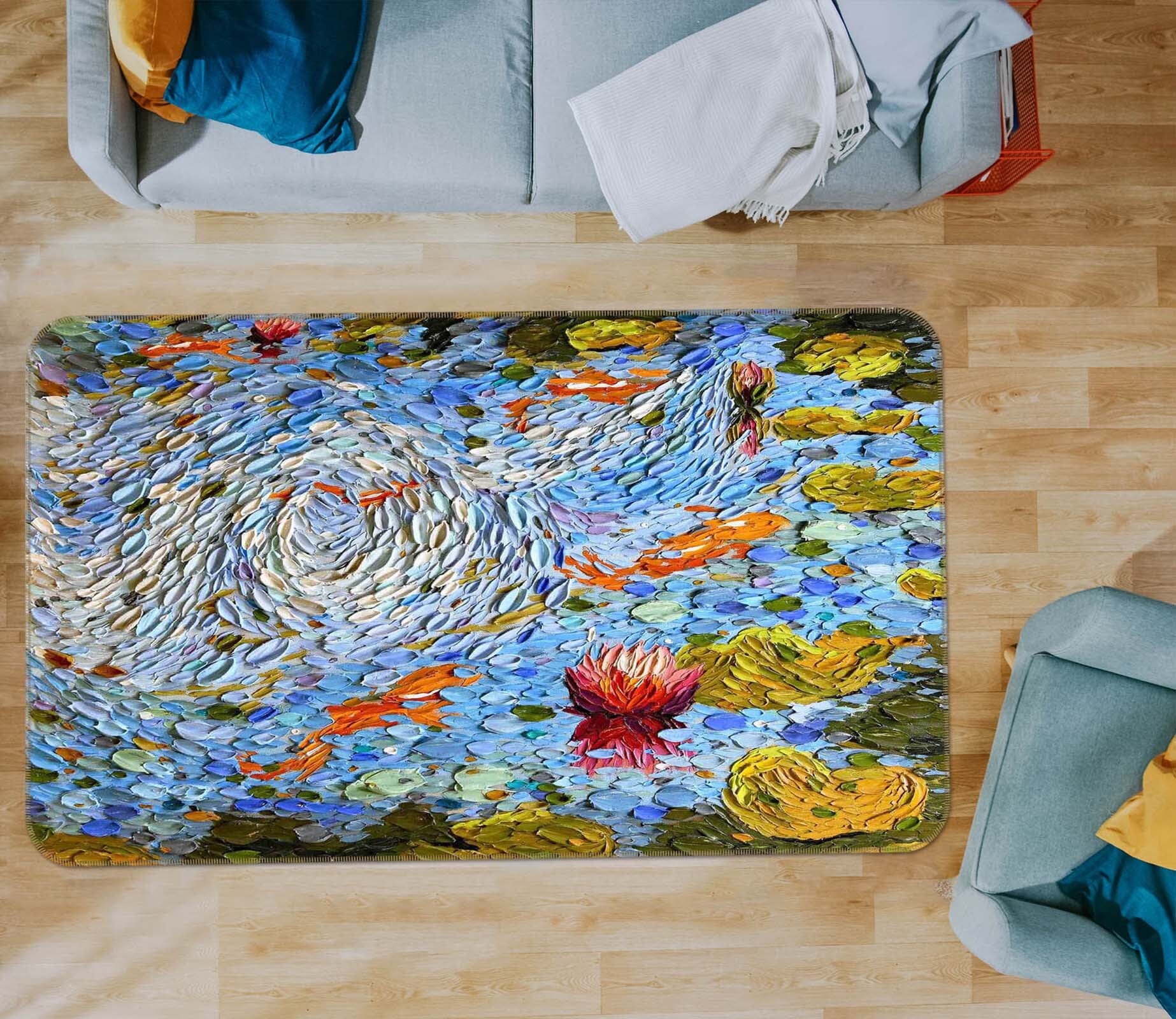 3D Lotus Fish 1009 Dena Tollefson Rug Non Slip Rug Mat Mat AJ Creativity Home 