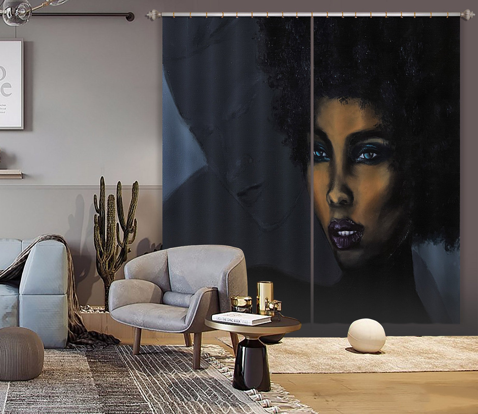3D Black Woman 9771 Marina Zotova Curtain Curtains Drapes