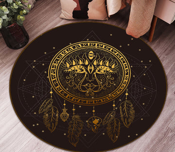 3D Golden Dream Catcher 29028 Round Non Slip Rug Mat