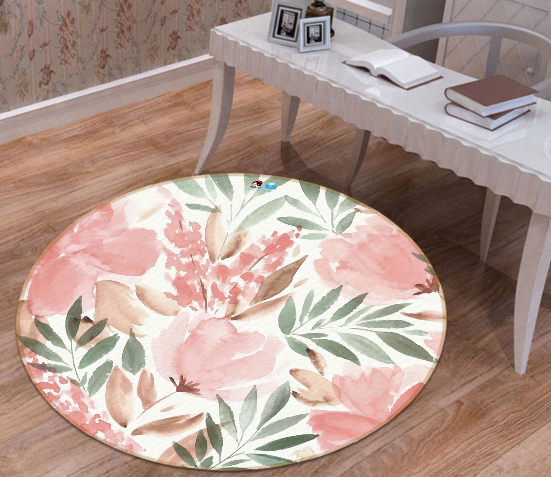 3D Pink Flowers 71276 Round Non Slip Rug Mat
