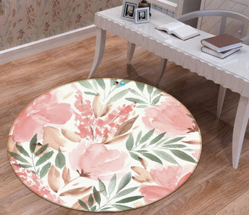 3D Pink Flowers 71276 Round Non Slip Rug Mat