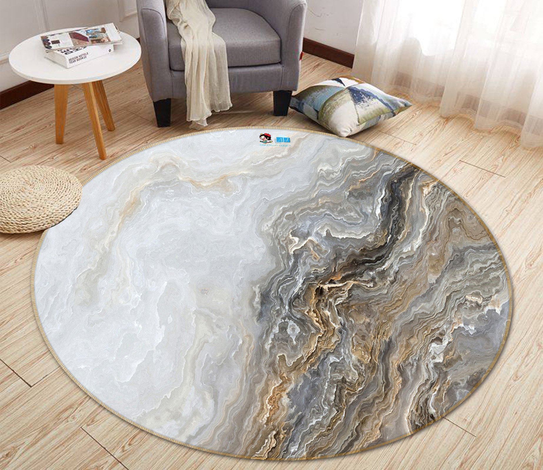 3D White Granite 9743 Round Non Slip Rug Mat Mat AJ Creativity Home 