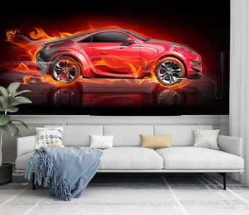 3D Fire Red Car 298 Vehicle Wall Murals