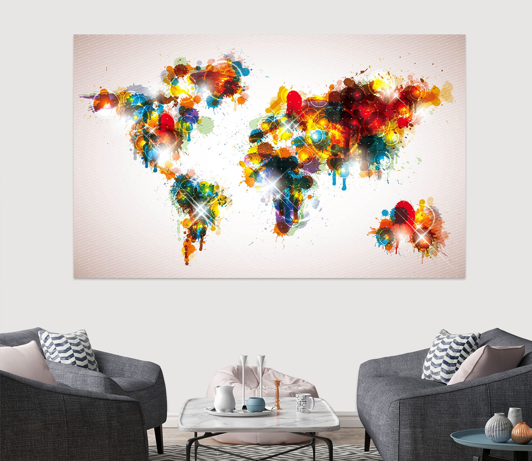 3D Color Splash 138 World Map Wall Sticker