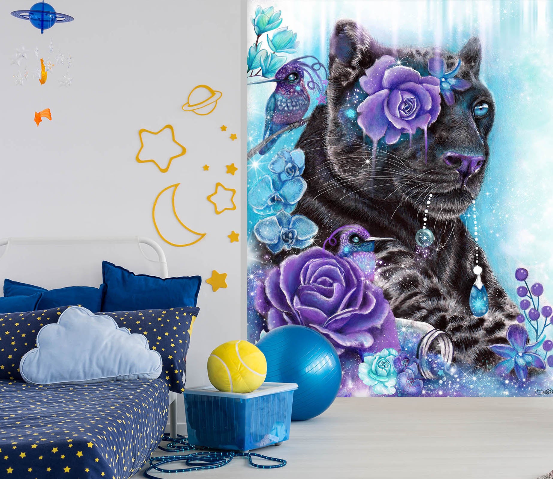 3D Black Panther Purple Rose 8464 Sheena Pike Wall Mural Wall Murals