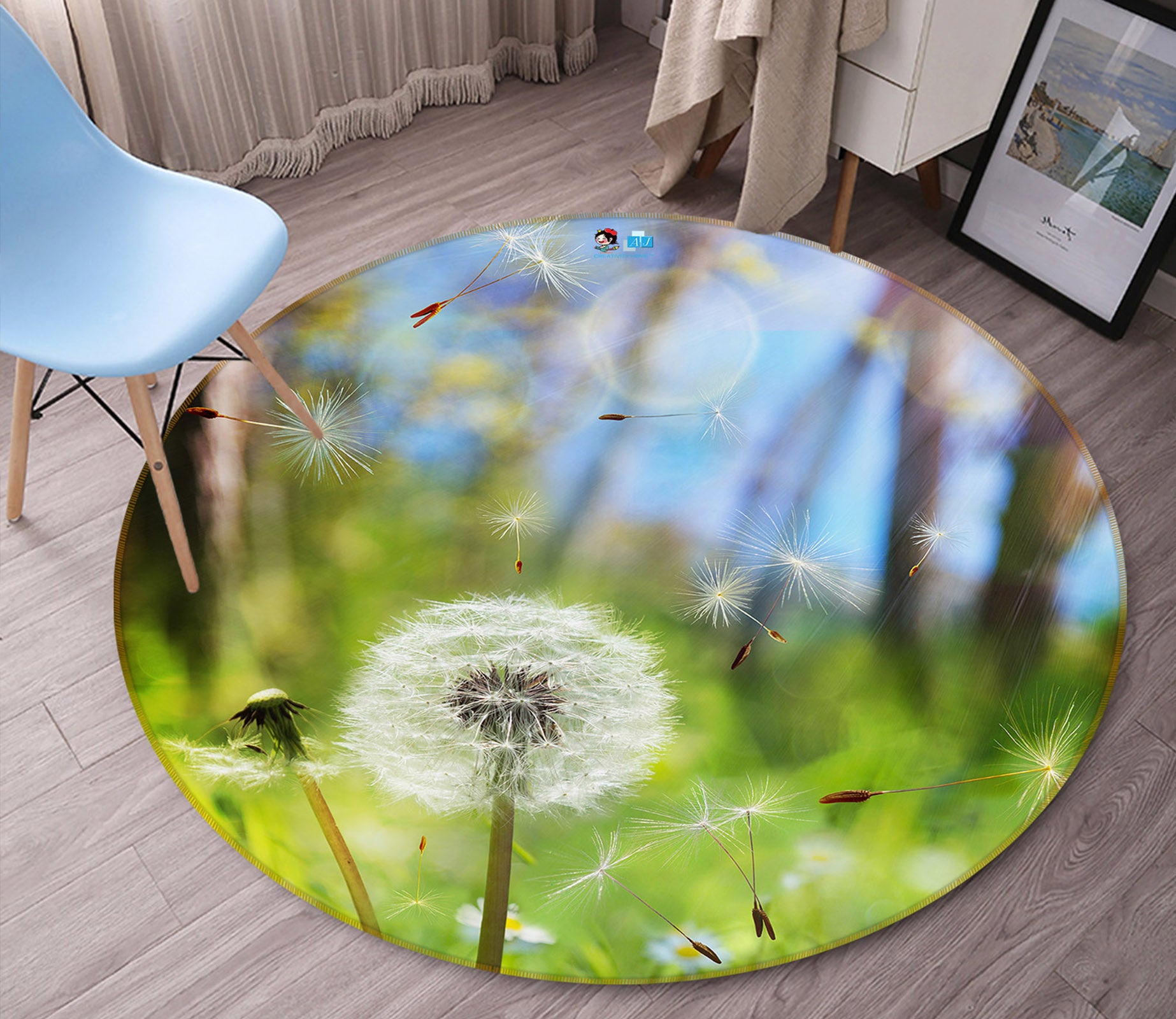 3D Dandelion 73020 Round Non Slip Rug Mat