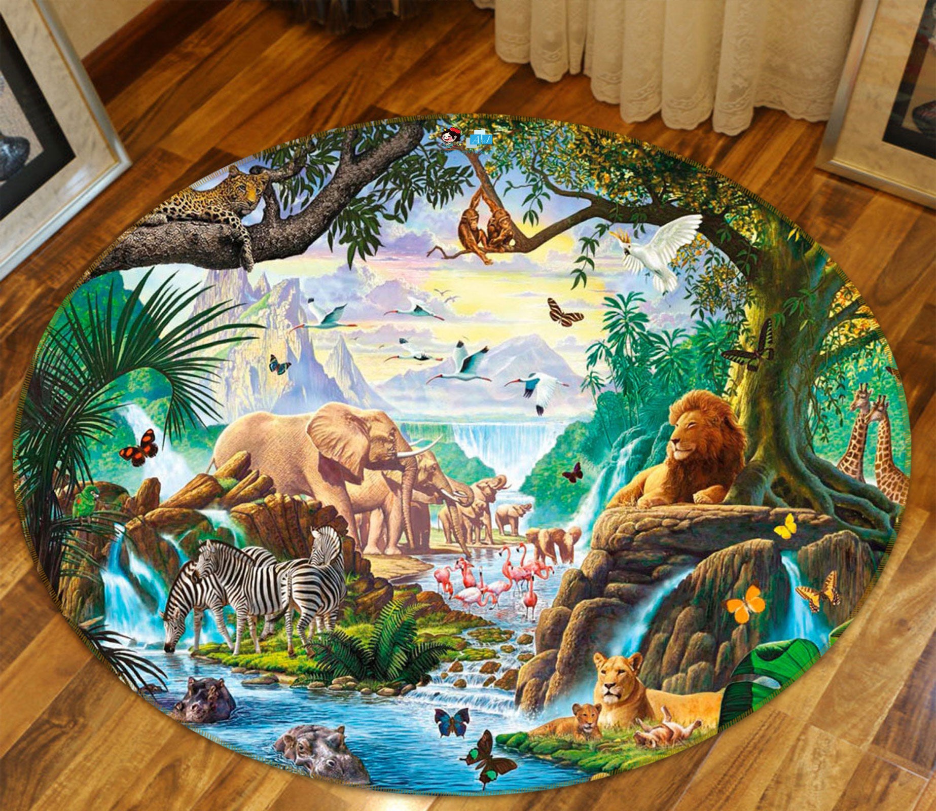 3D Forest Animals 72259 Round Non Slip Rug Mat