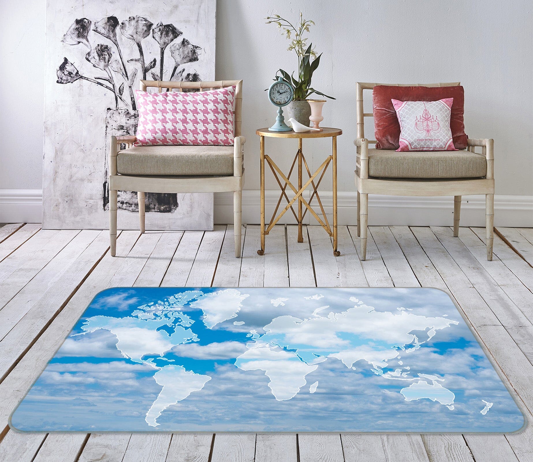 3D Clear Sky 300 World Map Non Slip Rug Mat Mat AJ Creativity Home 