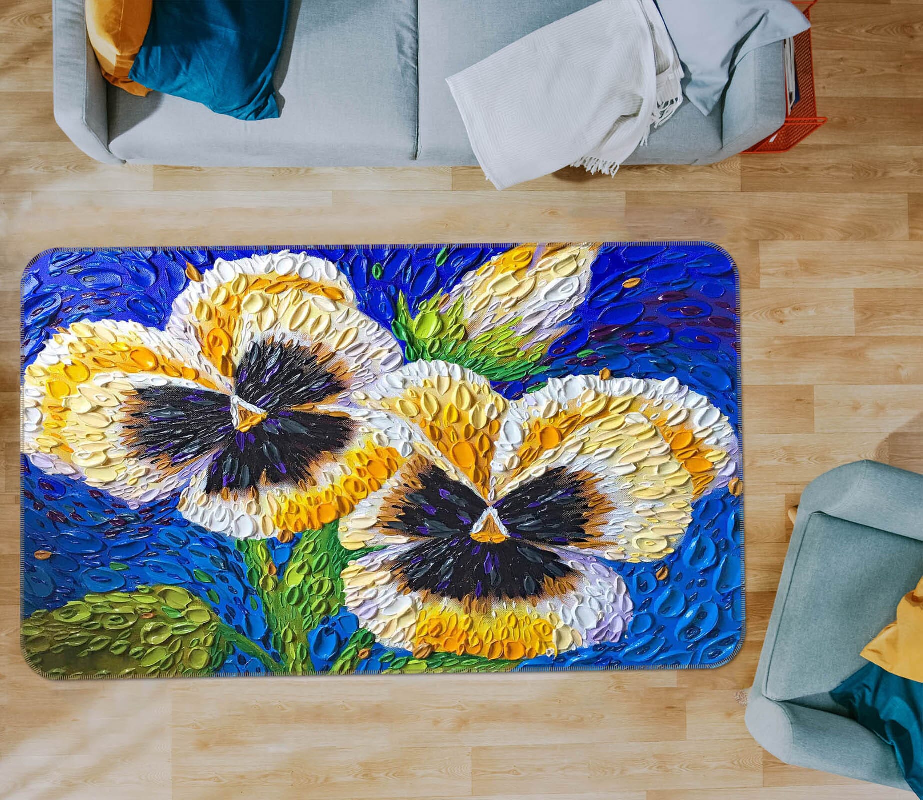 3D Pansy 1024 Dena Tollefson Rug Non Slip Rug Mat Mat AJ Creativity Home 