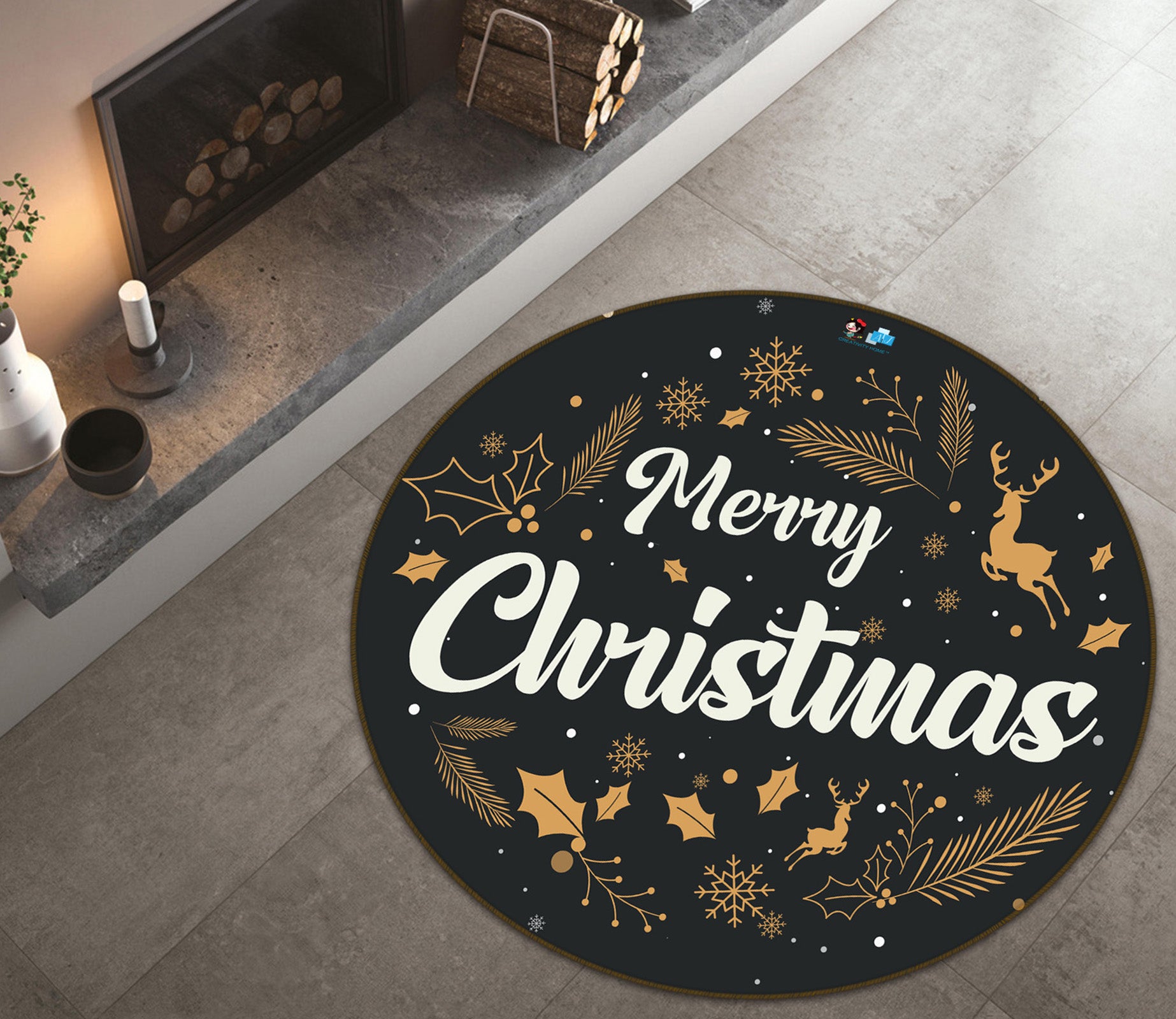 3D Merry Christmas 81090 Round Non Slip Rug Mat