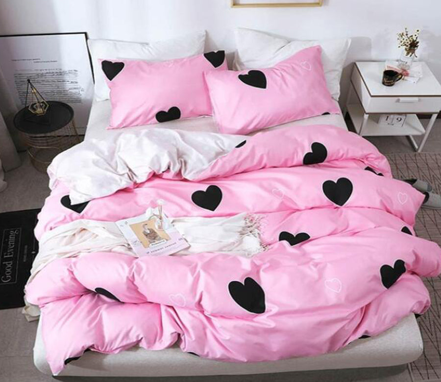 3D Black Heart On Pink 5078 Bed Pillowcases Quilt