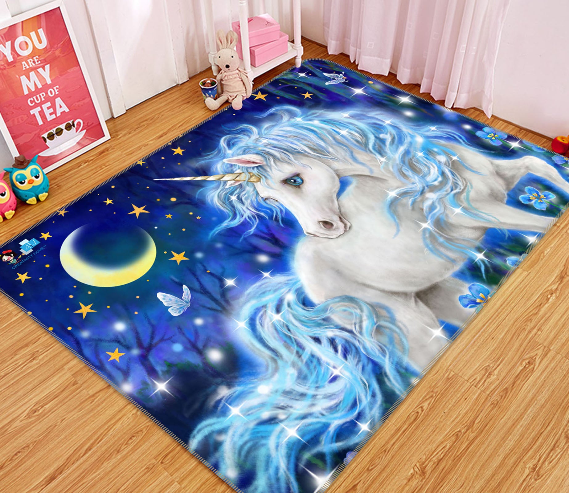 3D Unicorn Moon Stars 5712 Kayomi Harai Rug Non Slip Rug Mat