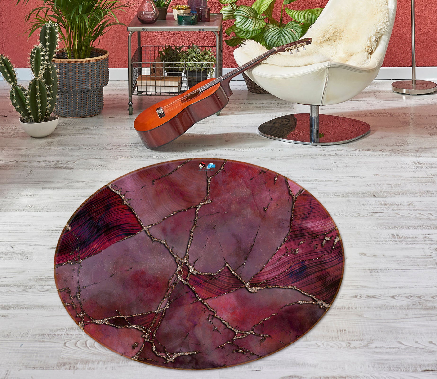 3D Crimson Block 83076 Andrea haase Rug Round Non Slip Rug Mat