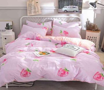 3D Pink Strawberry 7016 Bed Pillowcases Quilt