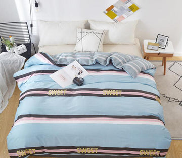 3D Blue Brown Stitching 3037 Bed Pillowcases Quilt