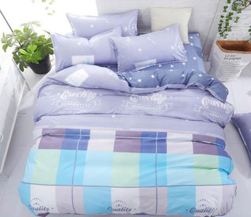 3D Light Purple Color Grid 5098 Bed Pillowcases Quilt