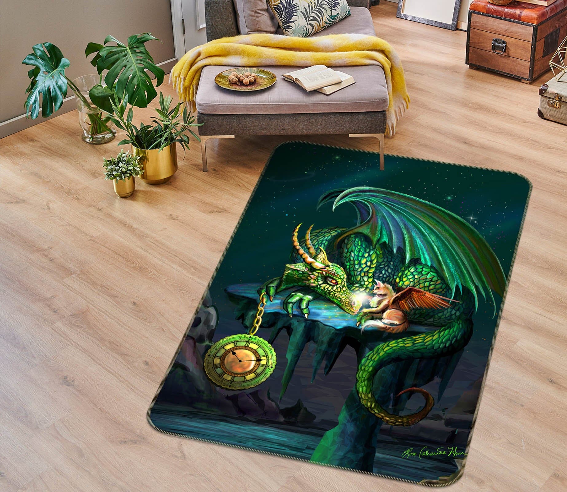 3D Green Dragon 3036 Rose Catherine Khan Rug Non Slip Rug Mat Mat AJ Creativity Home 